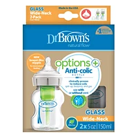 Biberon en verre Col large de Dr. Brown's Options+ 150 ml, paquet de 2.