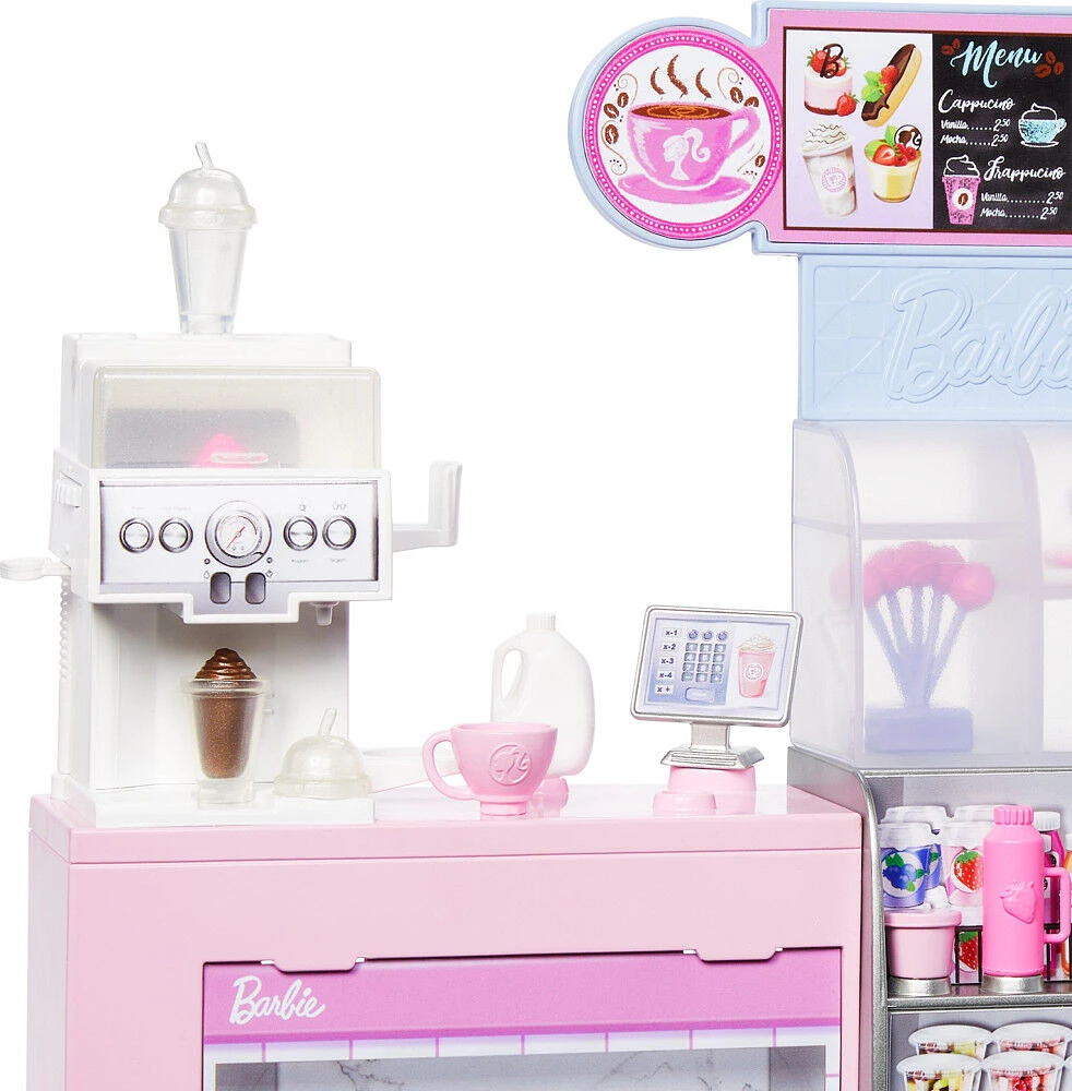 BarbieCoffret de jeuCafé, poupée Barista blonde, 1+accessoires