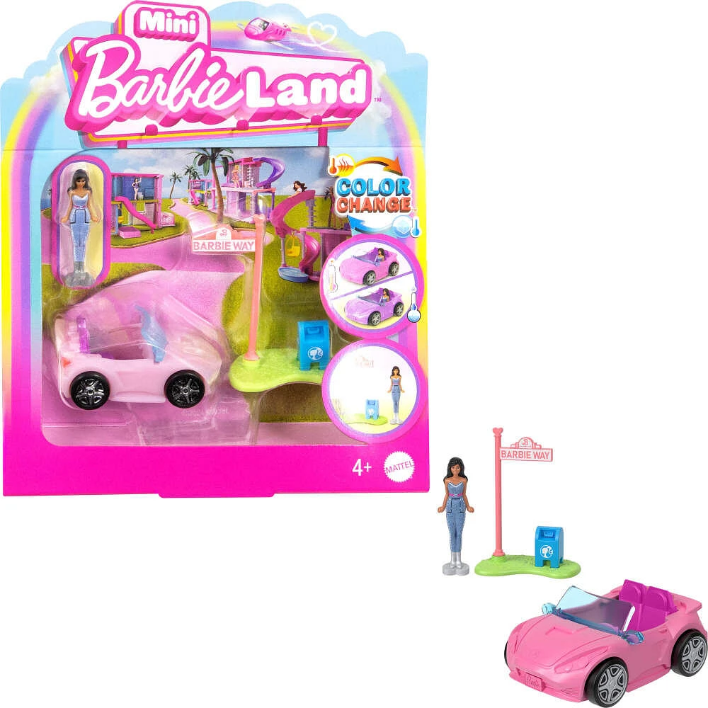 Barbie Mini BarbieLand Doll & Toy Vehicle Sets, 1.5-inch Barbie Doll & Iconic Toy Vehicle with Color-Change Surprise