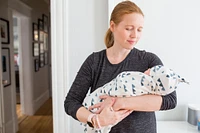 Lulujo Baby Hello World Newborn Bamboo Hat and Swaddle Blanket Set Navy Triangle