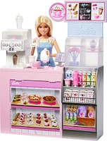 Barbie Coffee Shop Playset with Blonde Barista Doll, Working Coffee Maker & 1+ Accessories