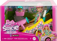 Barbie-Poupée Stacie Karting, avec kart, chien et accessoires