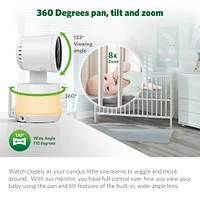 LeapFrog Moniteur de bébé Wi-Fi 1080p panoramique à 360 degrés et inclinaison à 2 camér affichage haute définition 720p de 5 po, veilleuse, vision nocturne couleur, LF925-2HD (blanc)