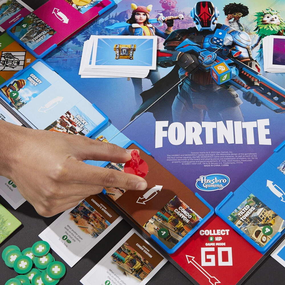 Monopoly Flip édition : Fortnite, jeu de plateau Monopoly inspiré du jeu vidéo Fortnite