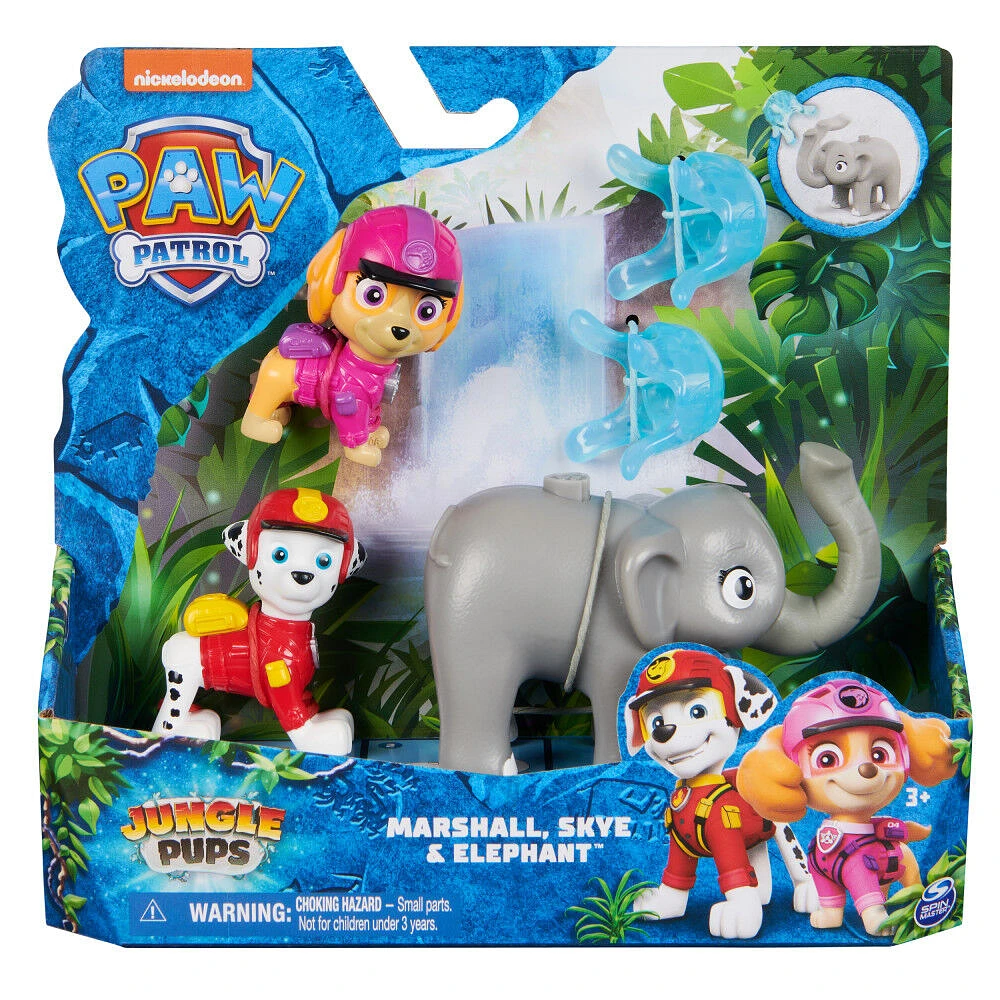 PAW Patrol Jungle Pups, Figurines articulées Marshall, Skye & Elephant avec lance-projectile