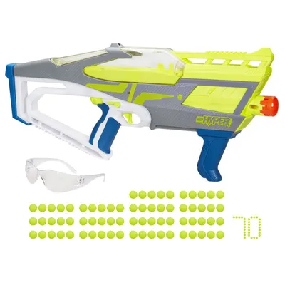 NERF Hyper Mach-100 Fully Motorized Blaster, 80 Hyper Rounds, Eyewear, Up  to 110 FPS Velocity, Easy Reload, Holds Up to 100 Rounds
