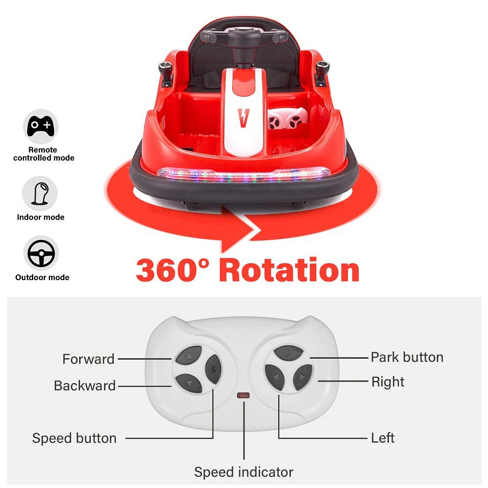 Voltz Toys Bumper Car Rectangular 360 Rotation avec télécommande, Rouge