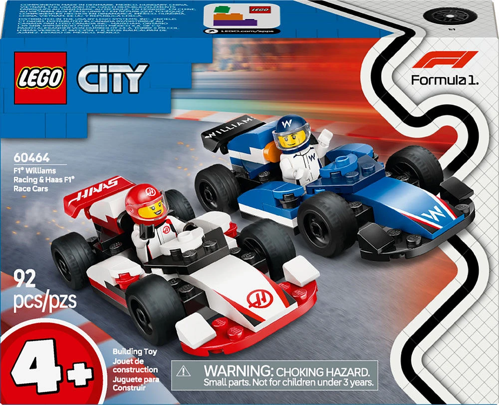 LEGO City Les voitures de course de F1 Williams Racing et Haas F1 , ensemble de véhicules avec 2 figurines de pilote 60464