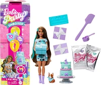 Barbie Party Unboxed Pet Birthday Series Doll & Accessories, Party Stars Set with 10 Surprises