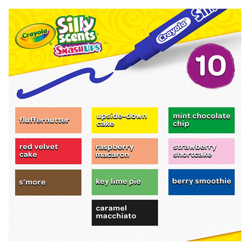 Marqueurs lavables fins Silly Scents Smash-Ups, boîte de 10
