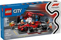 LEGO City L'arrêt au stand et les mécaniciens de F1 avec la voiture Ferrari, modèle de véhicule de course 60443