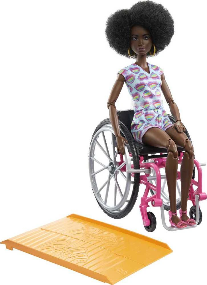 Barbie Fashionistas Doll #194 with Wheelchair & Ramp, Curly Brown Hair, Romper & Accessories