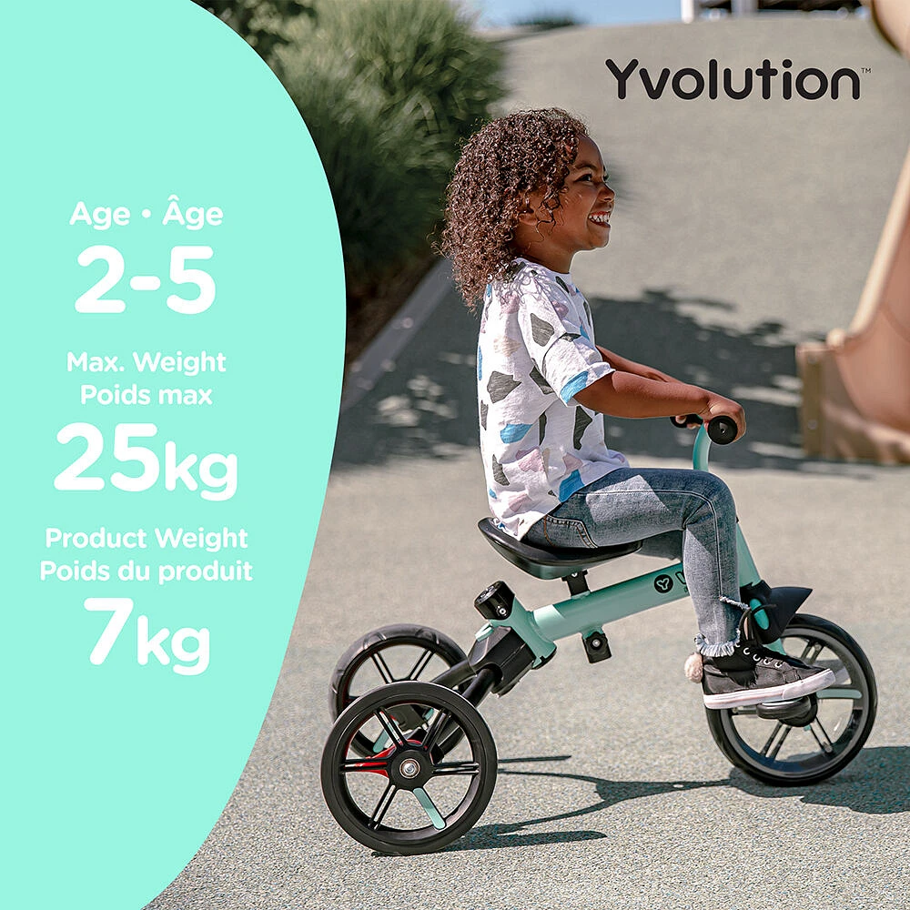 Yvolution Velo Flippa 3-en-1 Tricycle transformable en draisienne  - Bleu canard