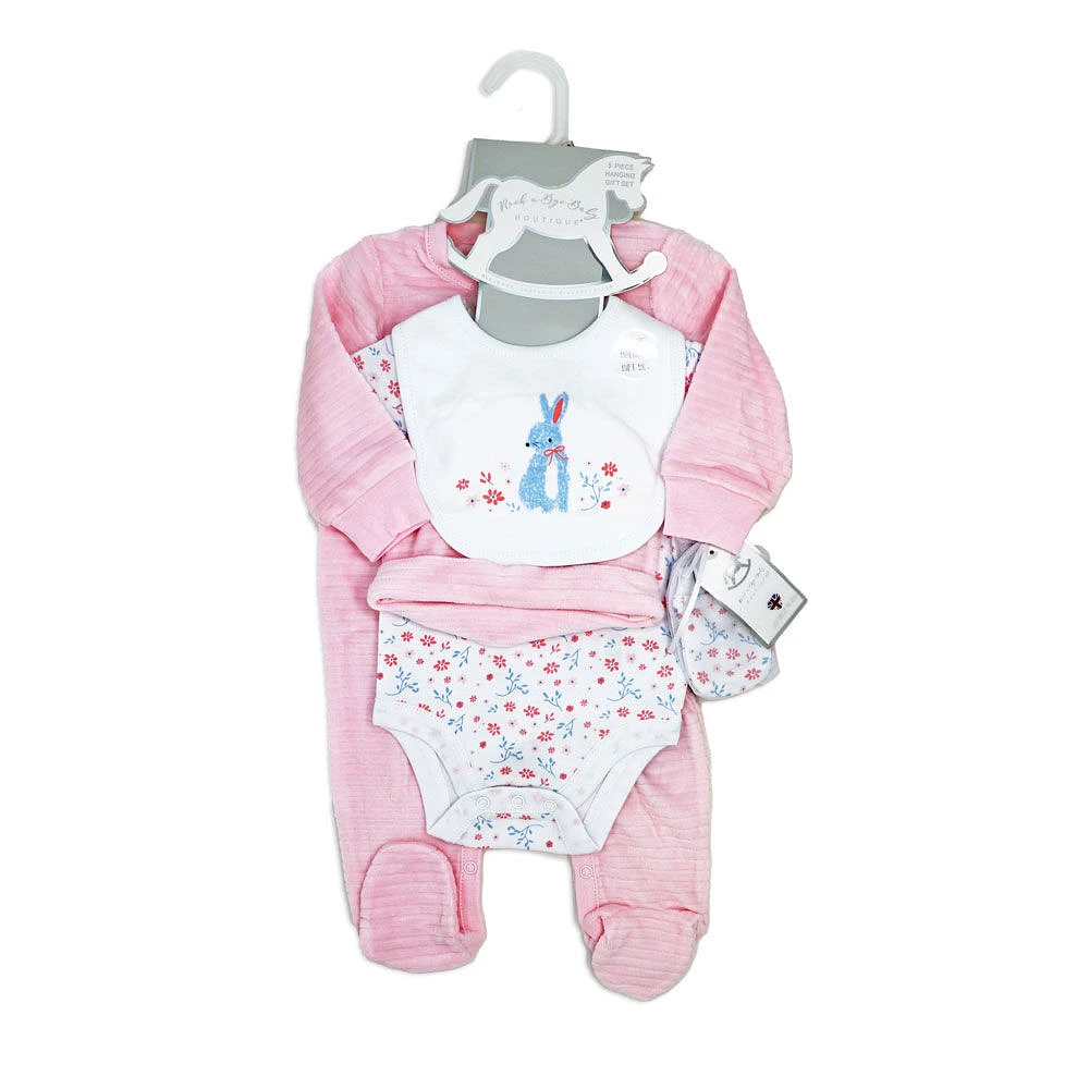 Rock a Bye Baby rose lapin velours 5 pièces Coffret cadeau