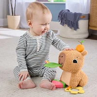 Fisher-Price Snuggly Snacky Capybara Plush Baby Sensory Toy with Teether & Rattle for Newborns