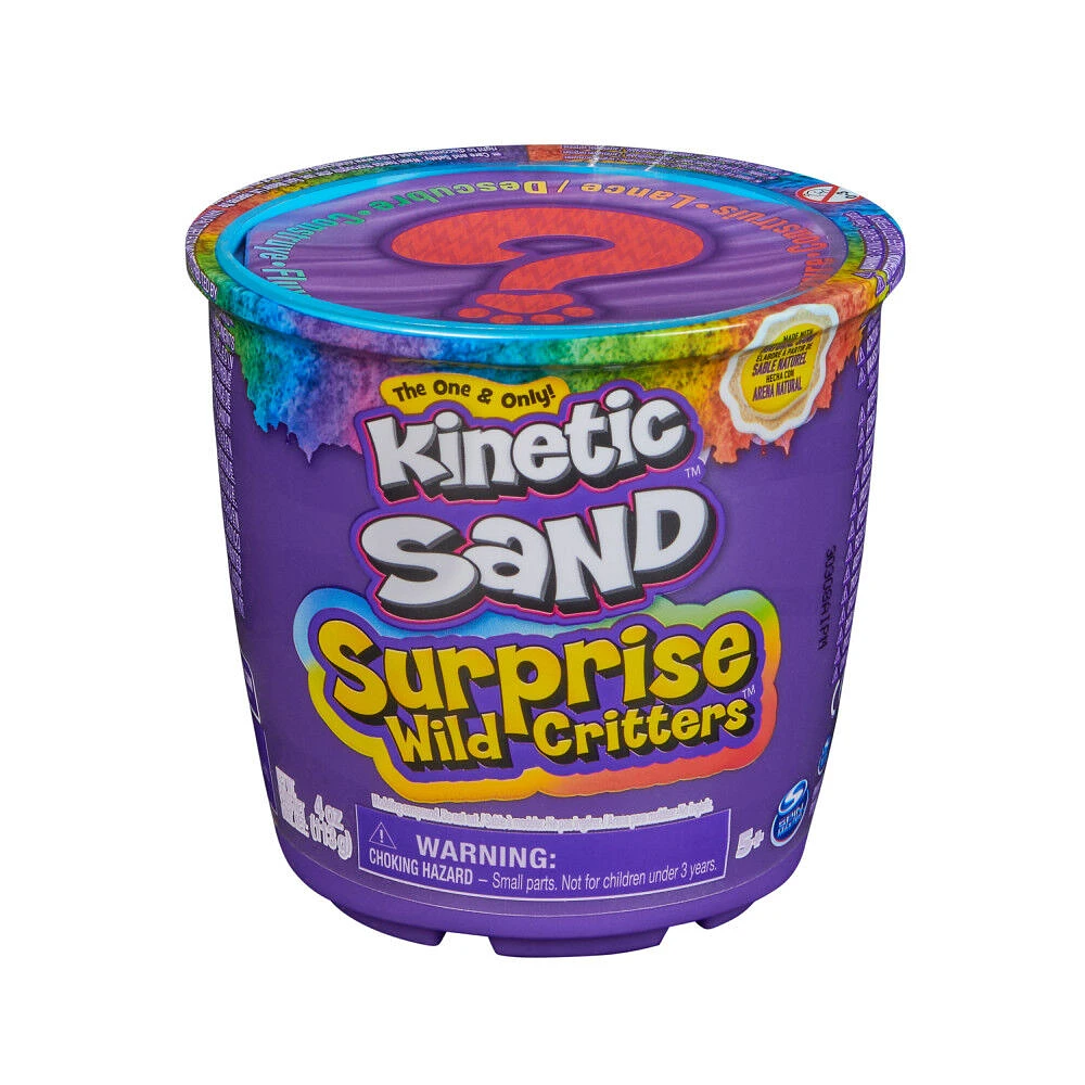 Kinetic Sand, Surprise Wild Critters, 113 g de sable, Figurine surprise et boîte de rangement réutilisable avec couvercle, jouets sensoriels