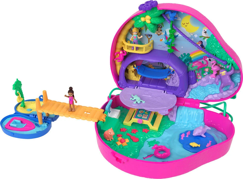 Polly Pocket Dolls and Playset, Travel Toys, Sloth Family 2-in-1 Purse Compact