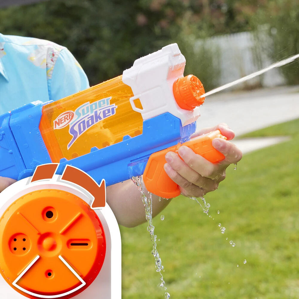 Nerf Super Soaker Flip Fill, blaster à eau avec 4 styles de jet, remplissage rapide, capacité de 887 mL d'eau, jouets d'eau