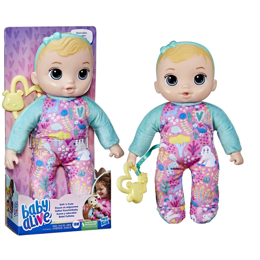 Baby Alive Soft 'n Cute, cheveux blonds, première poupée de bébé, lavable au corps souple, 28 cm