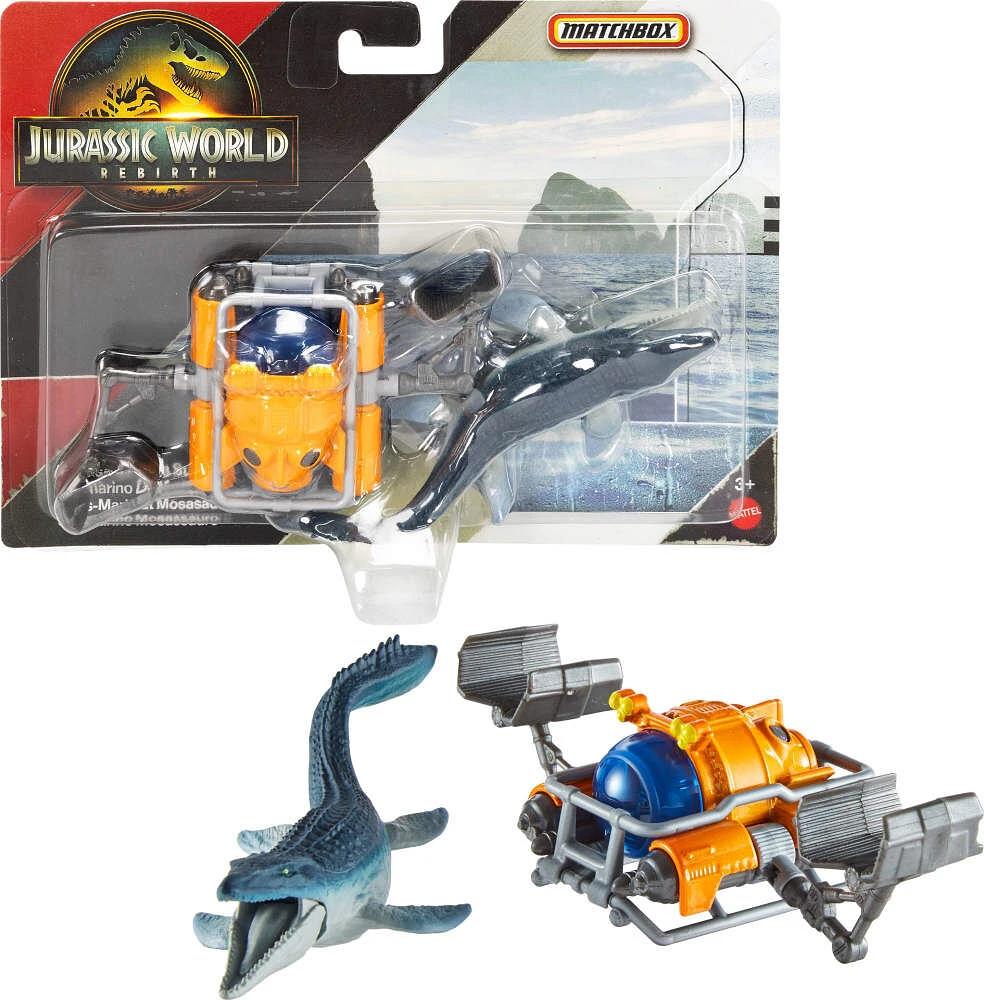 Matchbox Jurassic World Dino Transporter, Toy Car or Truck & 1-2 Mini Dinosaurs (Styles May Vary)