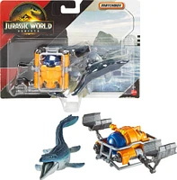 Matchbox Jurassic World Dino Transporter, Toy Car or Truck & 1-2 Mini Dinosaurs (Styles May Vary)