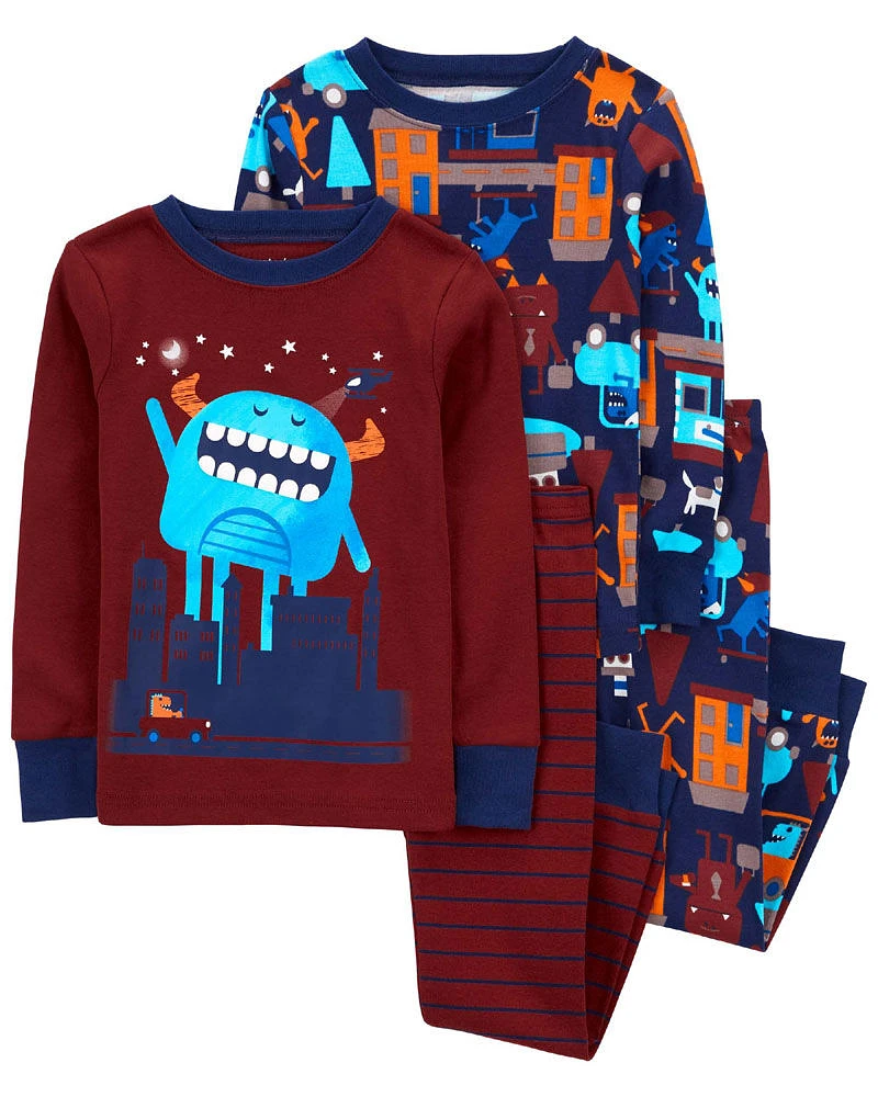 Carter's Four Piece Orange Monster Pajama Set Red