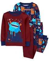 Carter's Four Piece Orange Monster Pajama Set Red 