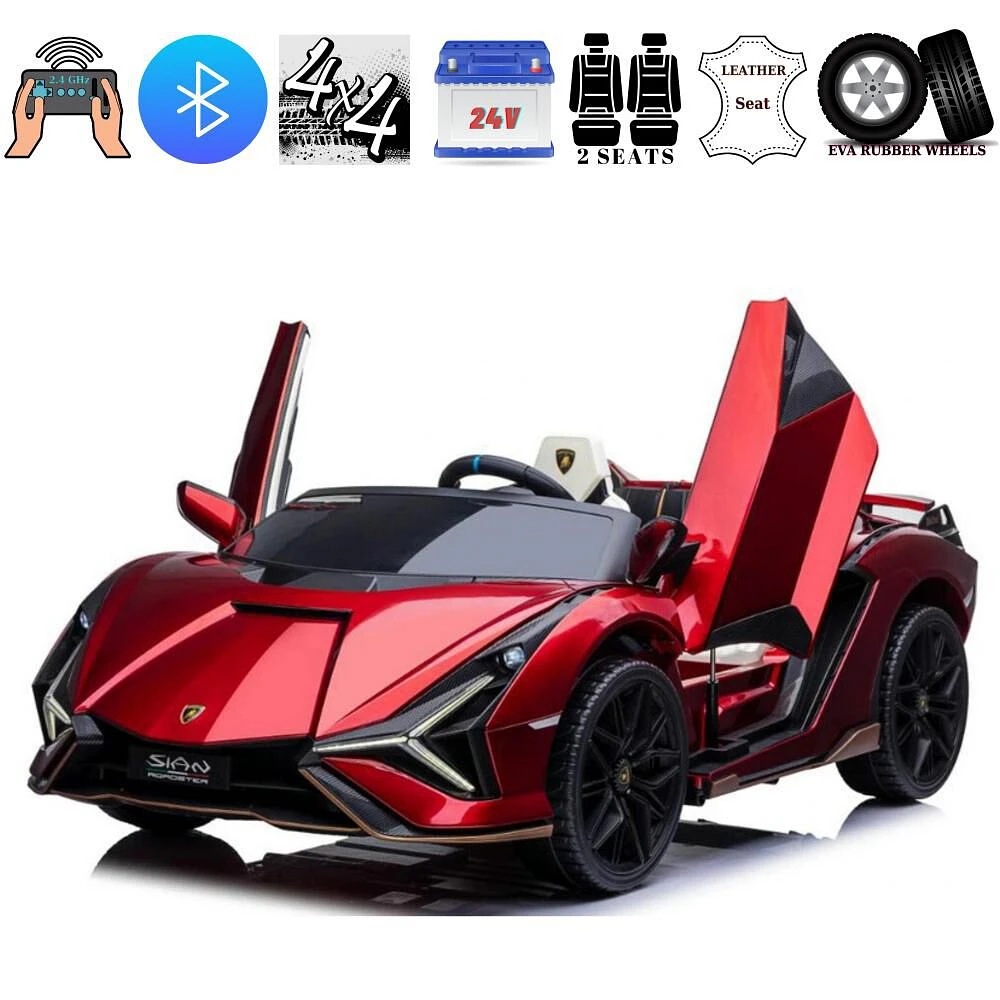 KIDSVIP Voiture porteur 2 places Lamborghini Sian 4X4 24 V sous licence pour enfants avec RC - Rouge