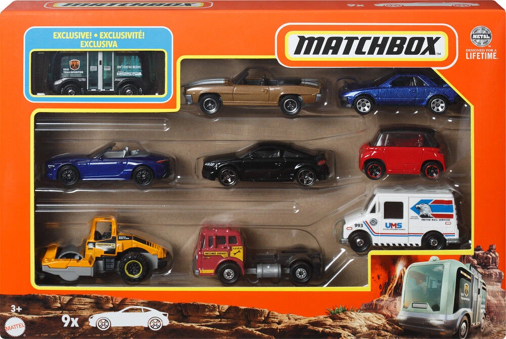 Matchbox - Coffret-cadeau de 9 véhicules - Les styles peuvent varier.