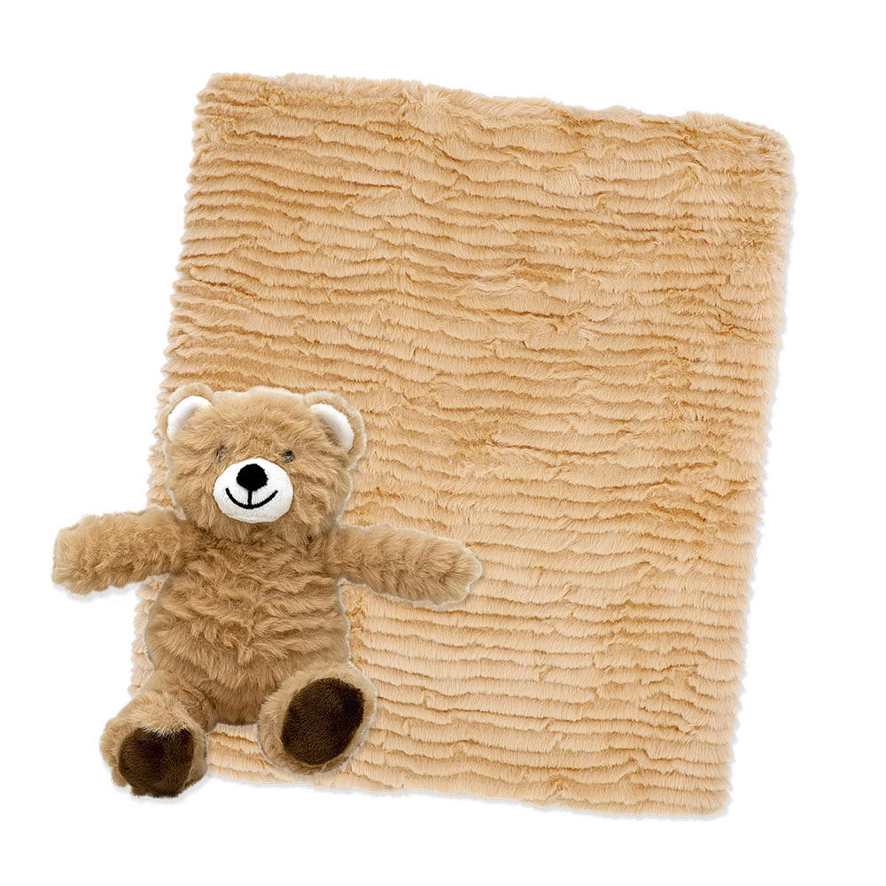 Baby Mode Signature Ridged Plush Toy with Blanket: Tan Bear