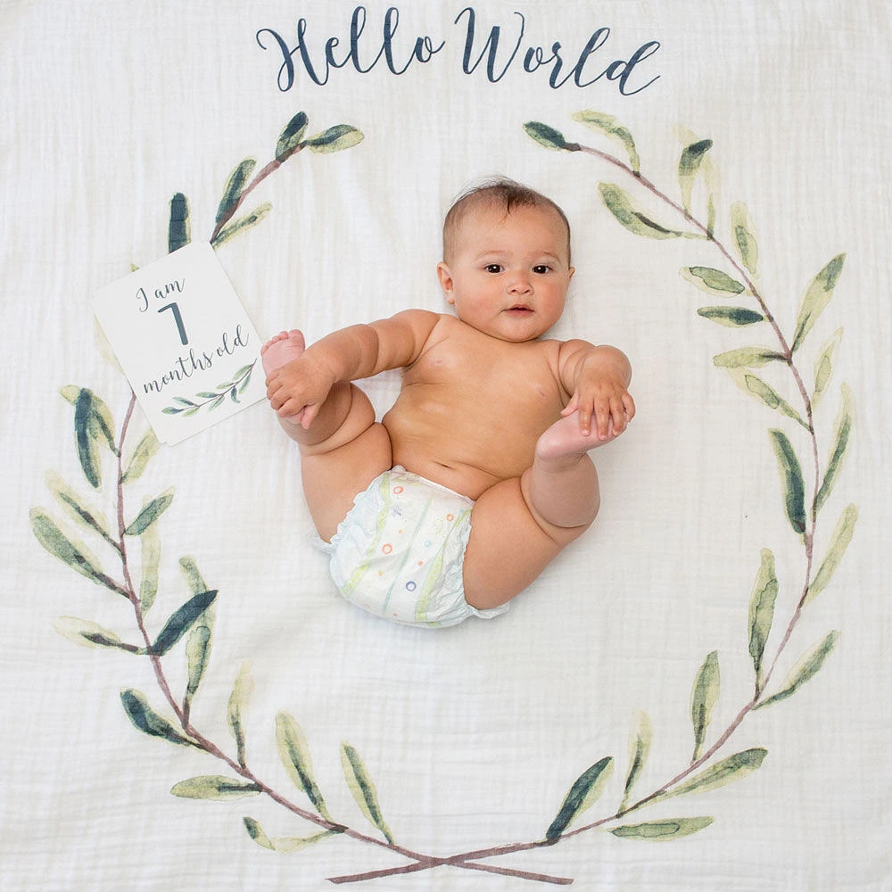 Lulujo -Baby's 1st Year Milestone Blanket Hello World Wreath