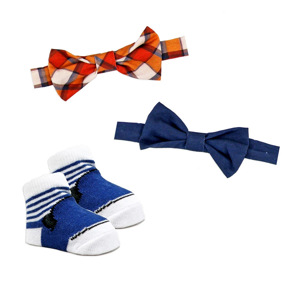 Baby Mode Siganture 3 Piece Bowtie & Sock Set: Navy Plaid