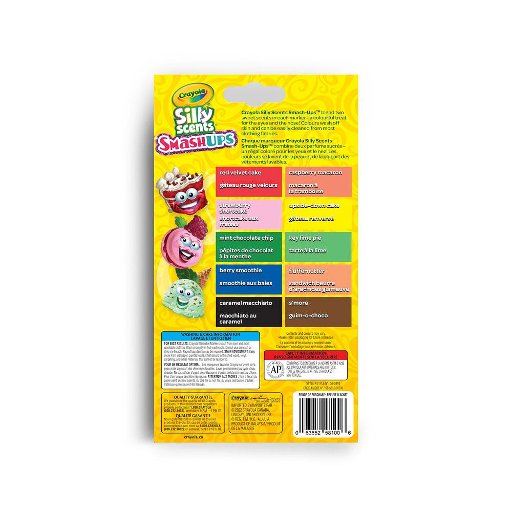 Marqueurs lavables fins Silly Scents Smash-Ups, boîte de 10