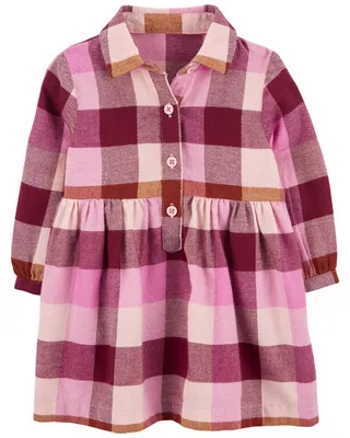 Carter's Plaid Cotton Flannel Shirt Dress Pink  6M