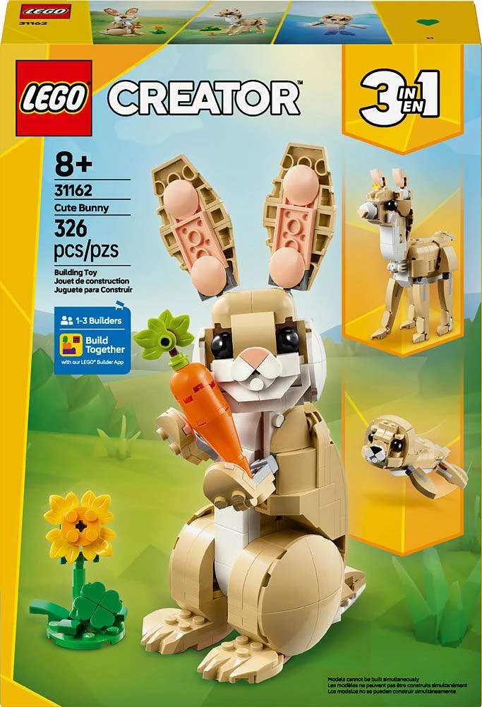 LEGO Creator 3en1 Le lapin mignon, Ensemble de jeu, Se transforme en lama ou en phoque 31162