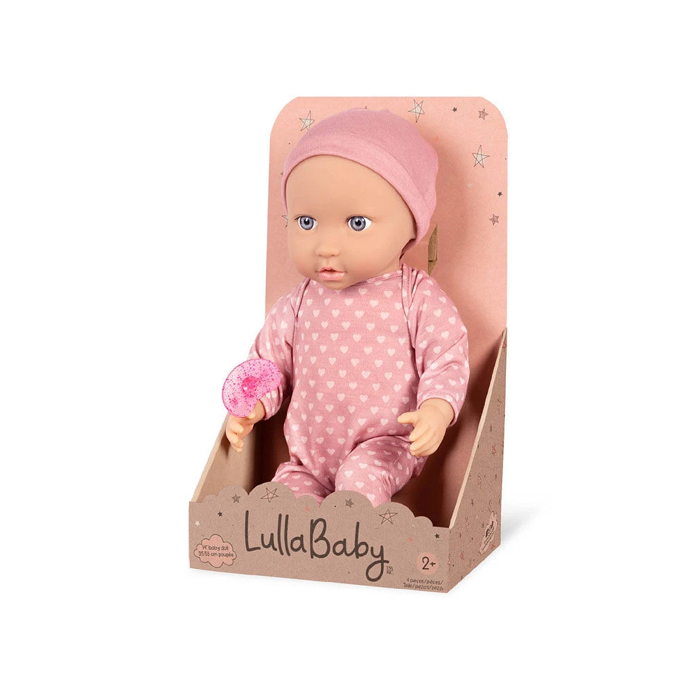 LullaBaby Baby Doll - Pink Heart-Print Pajama Gray Eyes