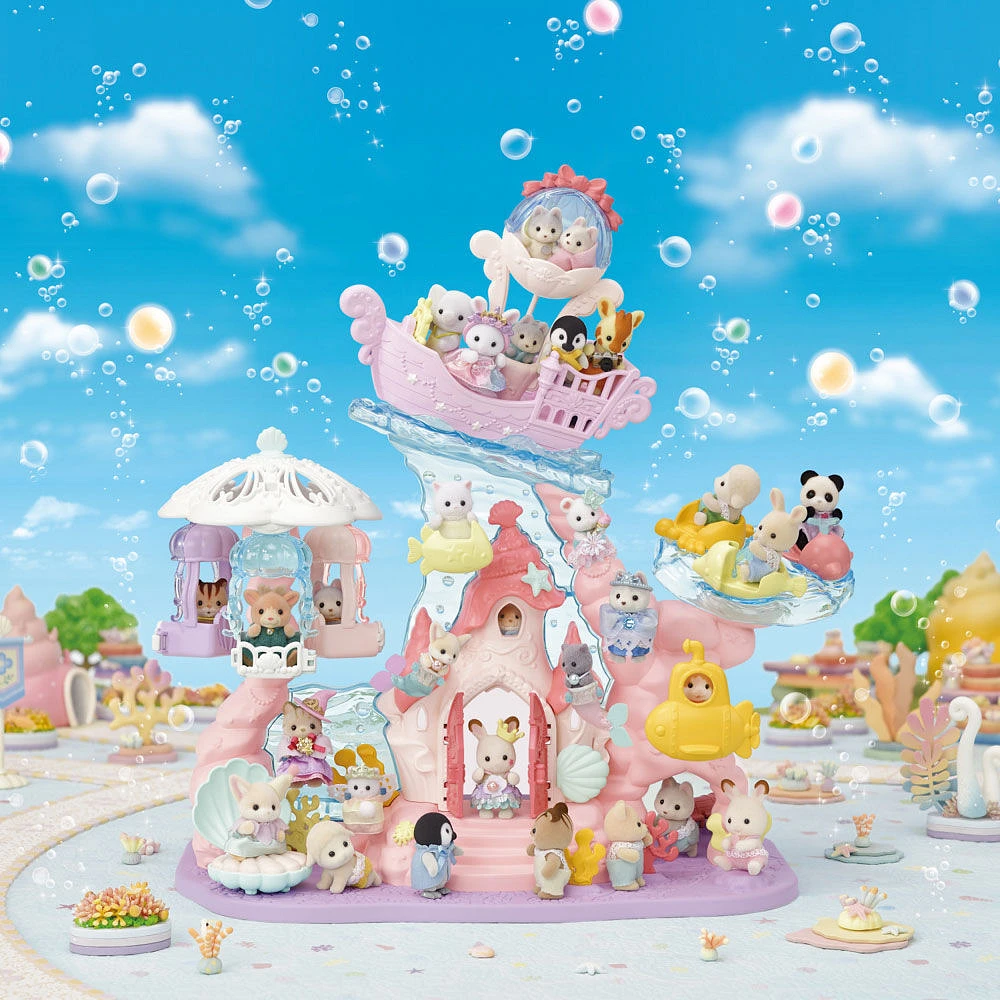 Calico Critters Château de sirène pour bébé, ensemble de jeu pour maison de poupée avec 3 figurines de poupée à collectionner
