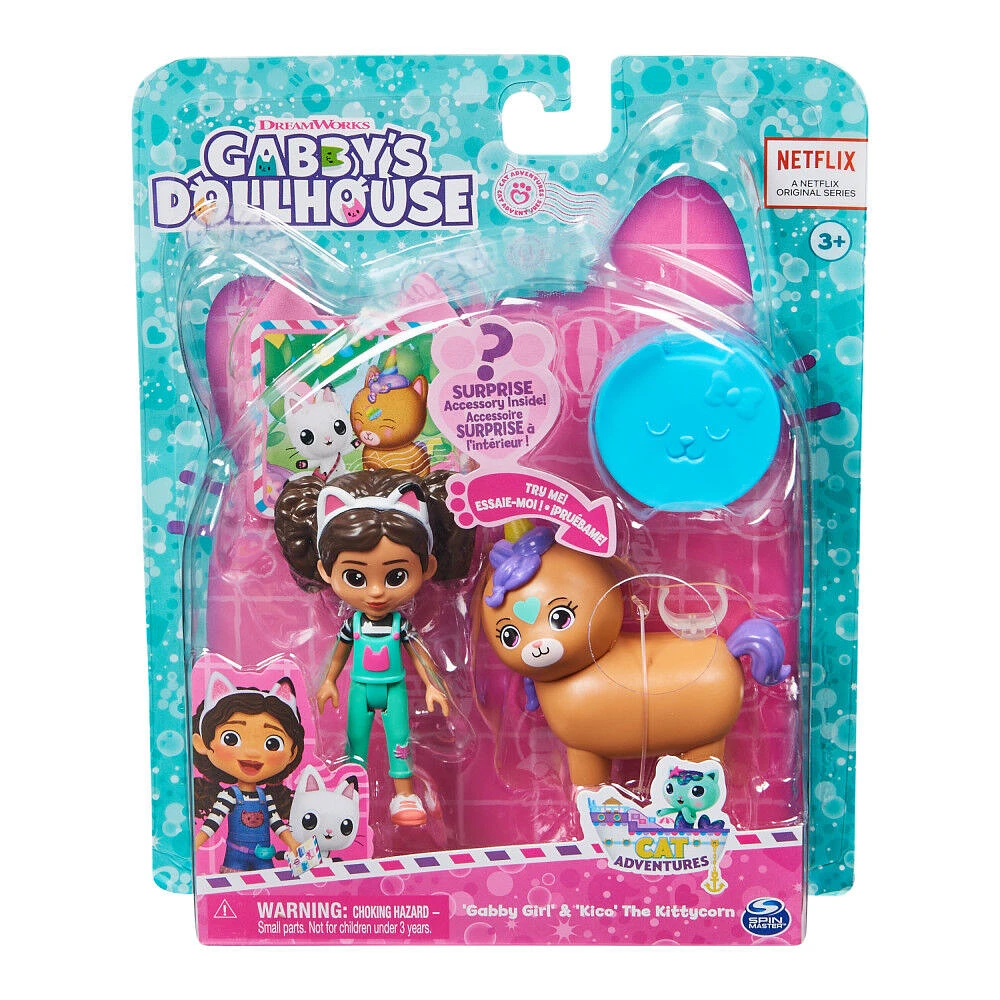 Gabby's Dollhouse, Gabby Girl and Kico the Kittycorn Toy Figures Pack, with Accessories and Surprise Kids Toys