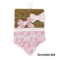 Amor Bebe Lot de 3 bavoirs réversibles en mousseline avec 2 bandeaux : rose floral