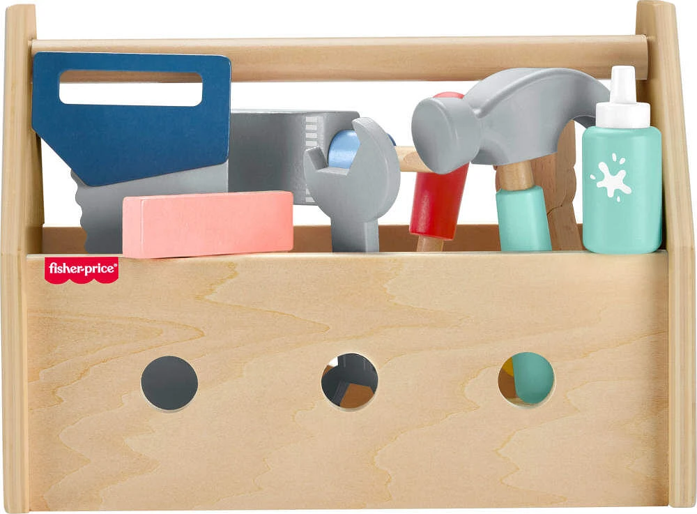 Fisher-Price Coffret Boîte à outils en bois, 9 éléments en bois