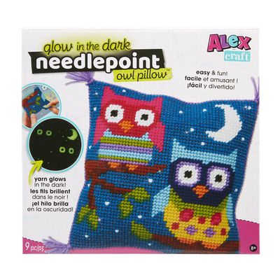 ALEX - Glow-in-the-dark Needlepoint Owl Pillow