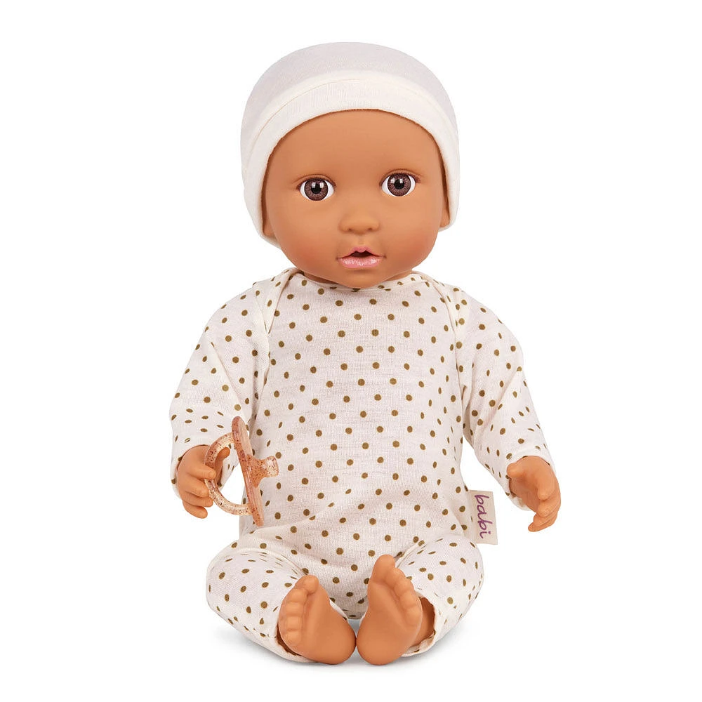 Babi Baby Doll (Medium) - Brown Eyes and Ivory Hat 14-inch Baby Doll, Ivory Outfit