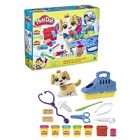 Play-Doh, Coffret Le cabinet vétérinaire avec chien, mallette avec rangement, 10 outils et 5 pots de pâte à modeler atoxique