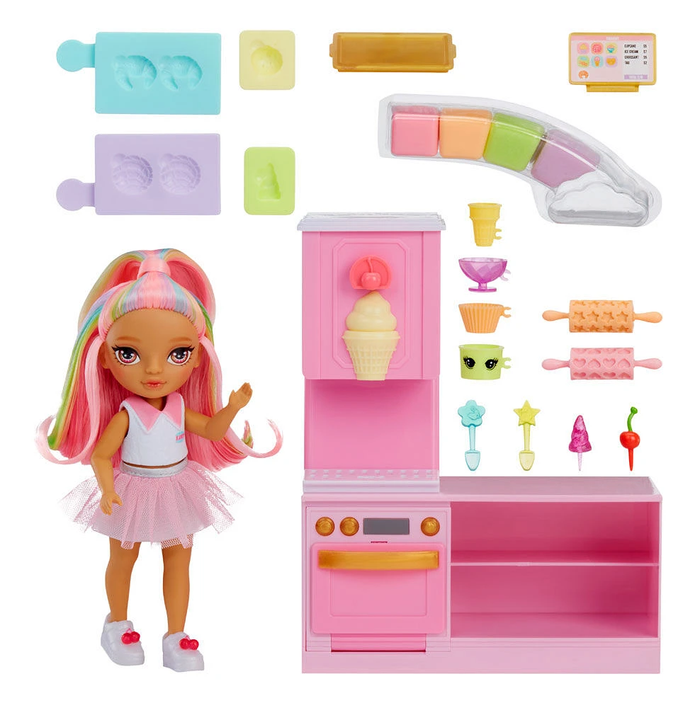 Rainbow High Littles Dessert Shop Playset + Small Doll (Pink 5.5")