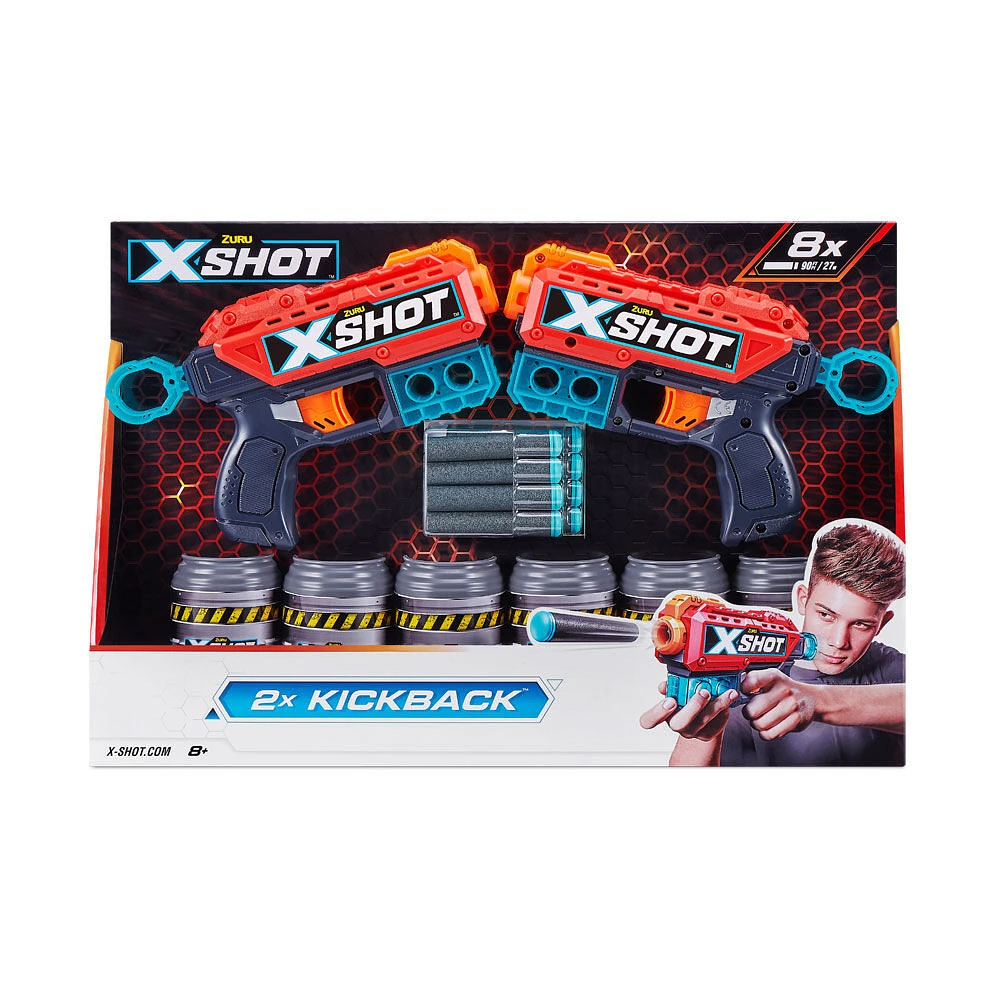 X-Shot Excel Double Kickback Blaster Combo Pack (8 Darts, 6 Cans)