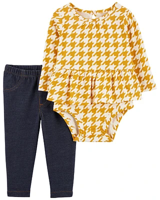 Carter's Two Piece Houndstooth Bodysuit Pant Set Yellow