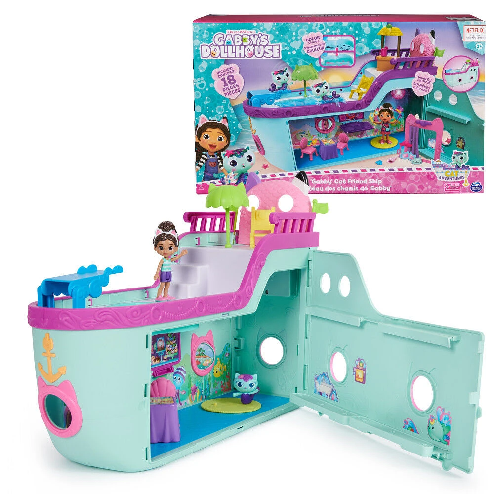 Gabby's Dollhouse, Bateau des chamis de Gabby, bateau de croisière avec 2 figurines, jouets surprises et accessoires de maison de poupée