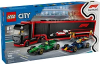 LEGO City Le camion de F1 avec les voitures de F1 RB20 et AMR24, ensemble de jeu de transporteur de véhicules de course 60445