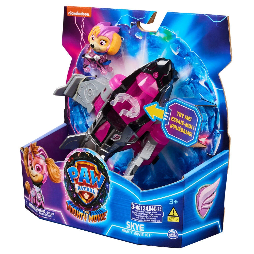 PAW Patrol: The Mighty Movie, Airplane Toy with Skye Mighty Pups Action Figure, Lights and Sounds