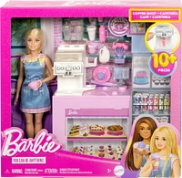 Barbie Coffee Shop Playset with Blonde Barista Doll, Working Coffee Maker & 1+ Accessories